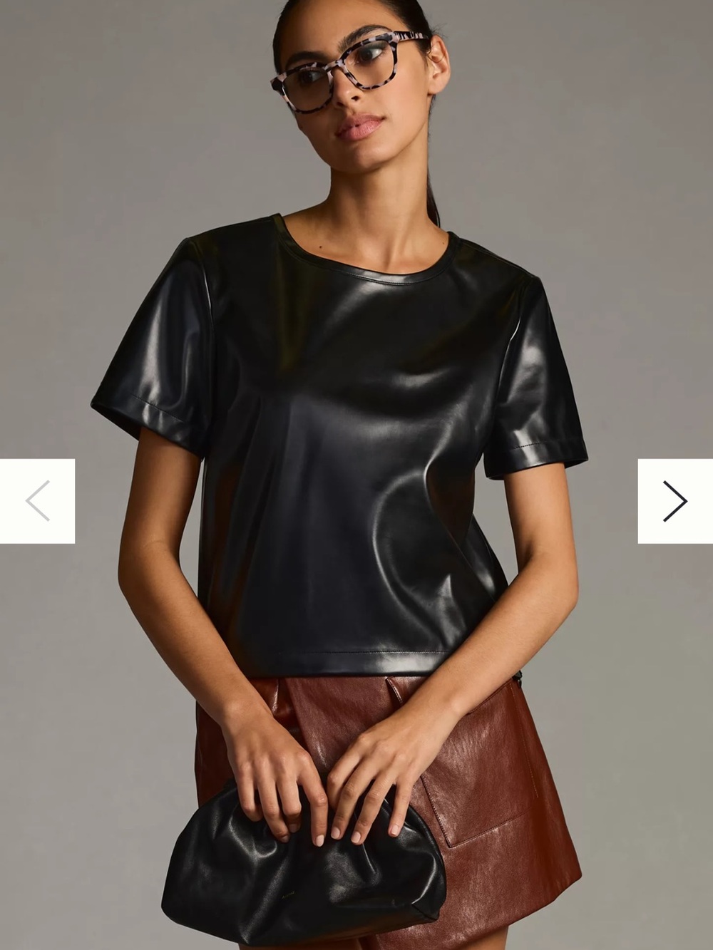 NWT Porridge for Anthropologie Collin Faux Leather Short Sleeve Top Black S